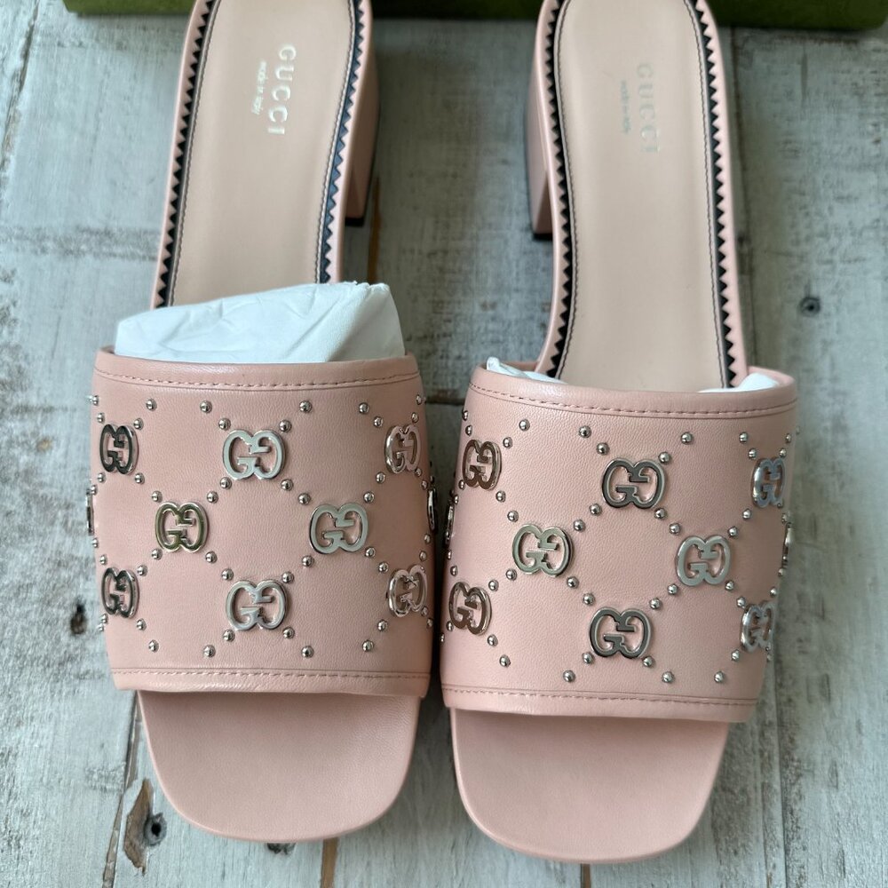Authentic Gucci Pink Embellished Slide Sandals - Picture 4 of 8